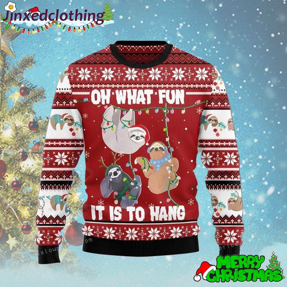 Sloth Oh What Fun Ugly Christmas Sweater Funny 